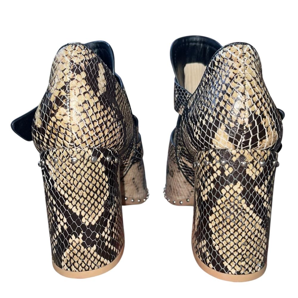 Snakeskin Boots Block Heel Buckle Studs Point Toe - Picture 6 of 9